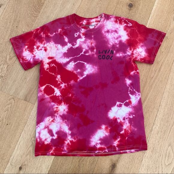 Livin Cool Tie Dye Short Sleeve Crew Neck Tee in Pink Red - Picture 1 of 4